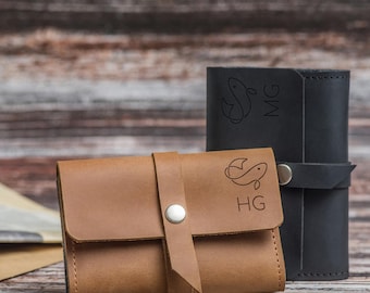 Fly fishing leather wallet, Fly fishing pouch, Leather fly fishing bag, Custom fly wallet, Fly fishing storage, Leather fly case