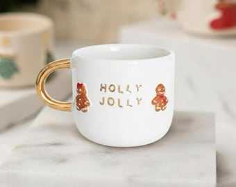 クリスマスジンジャーブレッドマグ、手作りの陶器製クリスマスカップ