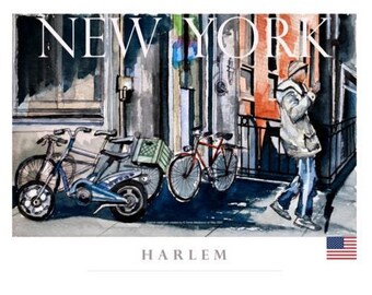 Posters New York, Harlem NYC Watercolor Art Print, Cityscape Poster
