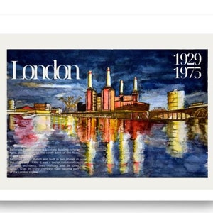 Poster su carta fotografica Ultra Premium Luster, Battersea Power Station, Londra, poster estetico, stampa di qualità da acquerello originale
