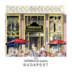Poster, Poster Fine Art, Gerbeaud pasticceria e caffè, Budapest, stampa di qualità da acquerello originale, su carta fotografica, diverse dimensioni