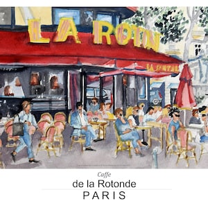 Poster in carta fotografica, Café de la ROTONDE, Parigi, Stampe poster di viaggio, stampa di qualità da pittura ad acquerello originale in diverse dimensioni