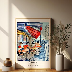 Paris Brasserie Watercolor Print: Travel Poster, Fine Art