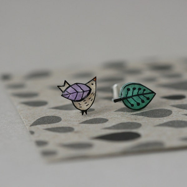 Sweet Wren  - Earring Studs - Pink and Orange