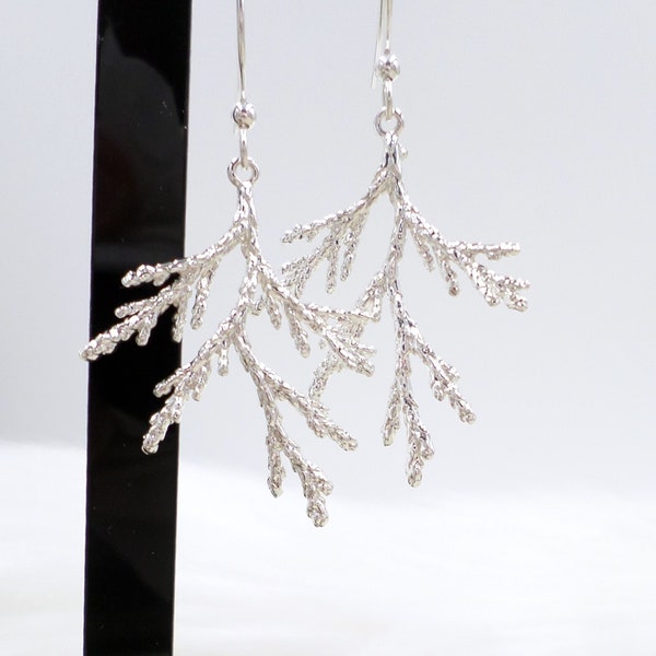 Silver Branch Spruce Tree Earrings, Botanical Nature Lover Jewelry, Gift Under 30, Softcore Aesthetic, Rustic Bohemian Dangle, Delicate Twig