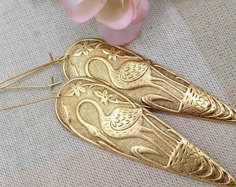 Gold Plated Filigree Handmade Flower Dangle Earrings - Yellow Rose