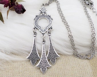 Silver Chandelier Necklace: Medieval Royalcore Renaissance Jewelry