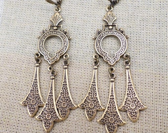 Brass Medieval Chandelier Earrings, Renaissance Jewelry, Metal Gothic Long Statement Earrings, Reign Style Jewelry, Royalcore Aesthetic