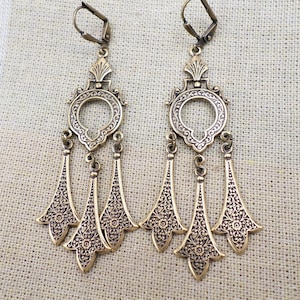 Brass Medieval Chandelier Earrings, Renaissance Jewelry, Metal Gothic Long Statement Earrings, Reign Style Jewelry, Royalcore Aesthetic