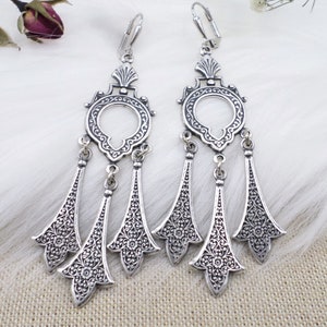 Silver Chandelier Earrings: Handmade Medieval Gothic Dangle Earrings