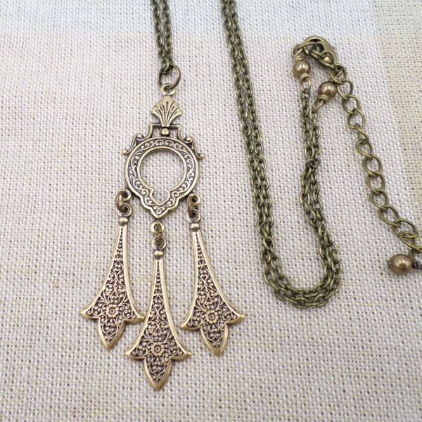 Medieval Gold Chandelier Necklace, Renaissance Costume Necklace, Ren Faire Jewelry, Cosplay Necklace Women, Brass Gothic Adjustable Necklace