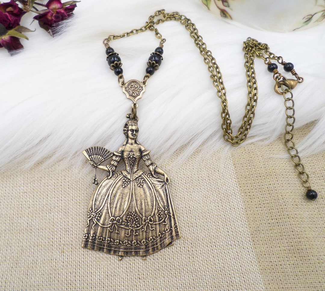 Marie Necklace, Oxidized Brass Rococo Jewelry, Victorian