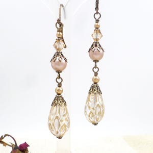 Art Deco Earrings: Handmade Champagne Pearl & Acrylic Teardrop Jewelry