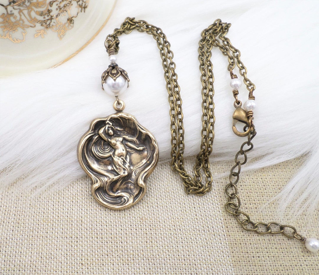 Brass Mermaid Water Nymph Pendant Necklace, Sea Siren Jewelry, Mermaidcore Gift, Softcore