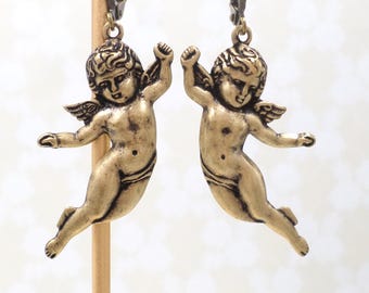 Brass Angel Cherub Earrings: Whimsical Spiritual Jewelry