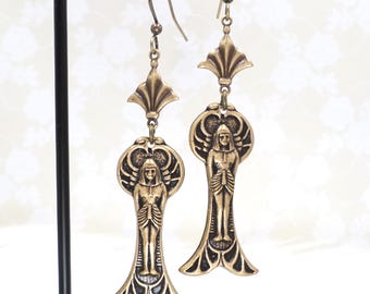 Egyptian Goddess Brass Earrings: Edgy Handmade Egypt Cosplay Jewelry