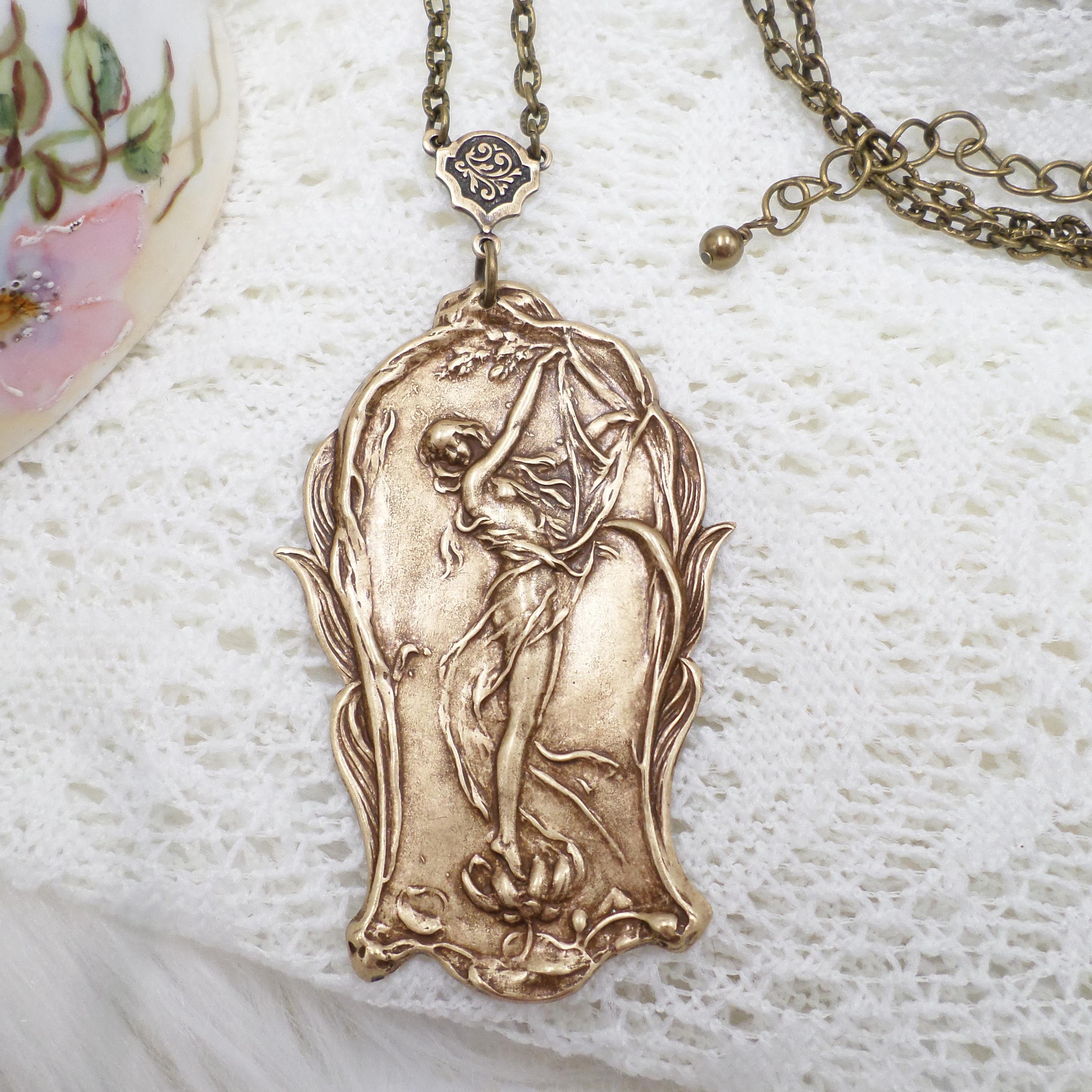 Brass Oxidized Large Mythological Nymph Jewelry Pin - UK