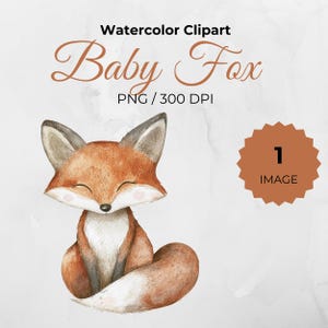 Aquarelle bébé renard Clipart, joli bébé renard brun, bébés animaux de la forêt, clipart chambre d'enfant, décoration de babyshower renard, Illustrations de bébé renard