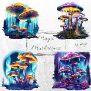 Funghi magici / Clipart acquerello di funghi / ClipArt fantasy / Fungo magico / Foresta incantata / Foresta da favola / Foresta magica