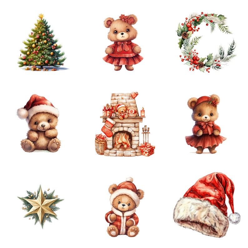 Christmas Teddy Bear Clipart, Watercolor Teddy Bears, Cute Teddy Bear ...