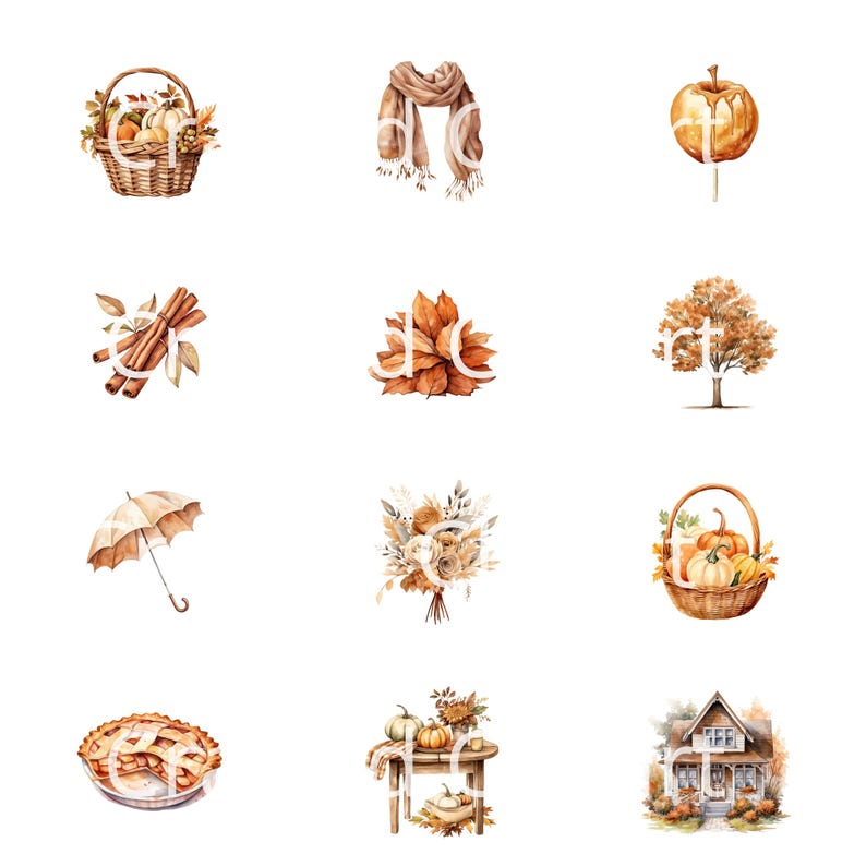 Watercolor Autumn Clipart Bundle, Cozy Fall Clipart, Warm Autumn PNG ...