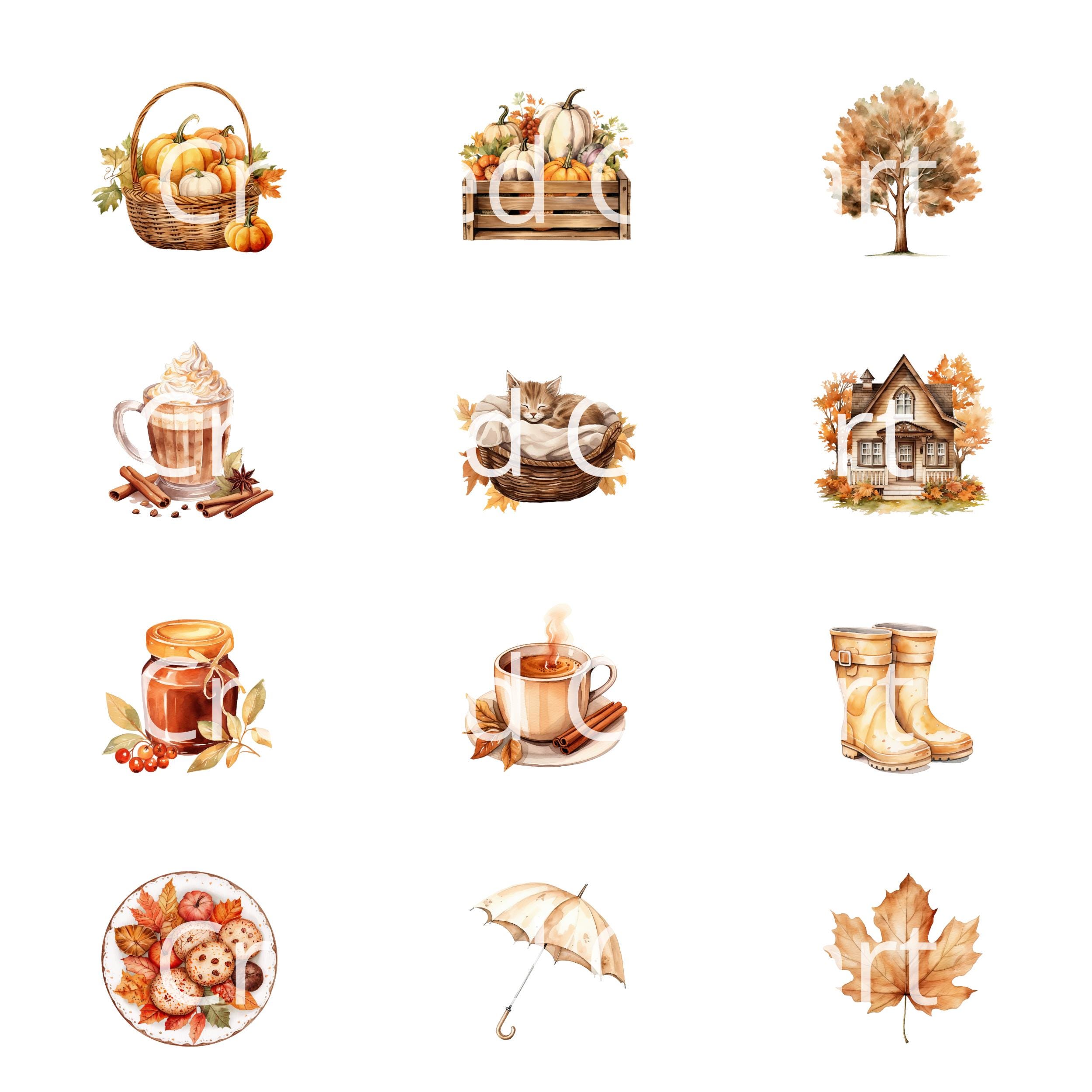 Watercolor Autumn Clipart Bundle, Cozy Fall Clipart, Warm Autumn PNG ...