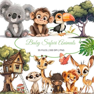 Cute Safari Animals Clipart, Safari Baby Animals, Cute Jungle Animals, Jungle Baby Shower Clipart, Safari Nursery Clipart, Safari Animals