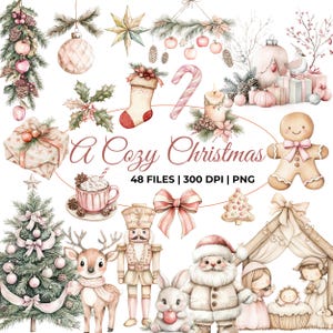 A Cozy Christmas Clipart, Watercolor Christmas Bundle, Pastel Christmas Bundle, Christmas Ornaments Clipart, Holiday Christmas Season