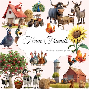 Farm Clipart, Cartoon Farm Animals PNG, Farm Animal Nursery Clipart, Animal Farm Life, Spring Clipart, Farm Animals Wall Art, Barn Clipart