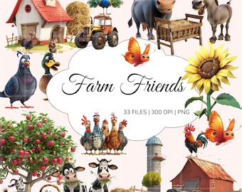 Bauernhof Clipart, Cartoon Bauernhof Tiere PNG, Bauernhof Tier Kindergarten Clipart, Tier Bauernhof Leben, Frühling Clipart, Bauernhof Tiere Wandkunst, Scheune Clipart