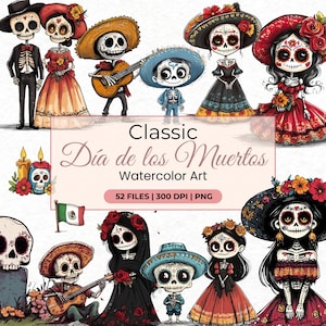 Watercolor Dia De Los Muertos Clipart, Colorful Mexican Day Of The Dead Holiday Graphic, Spooky Mexican Halloween, Sugar Skull, La Catrina