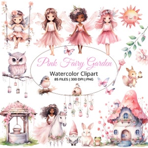 Watercolor Fairy Clipart, Magical Fairies, Enchanted Fairy Garden, Pink Fairy Nursery Clipart, Fairy House, Floral Clipart, Unicorn, Owl