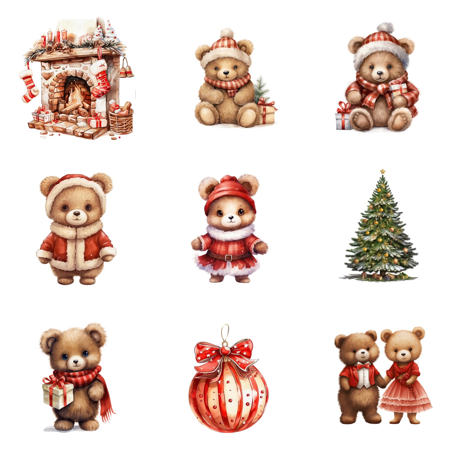 Christmas Teddy Bear Clipart, Watercolor Teddy Bears, Cute Teddy Bear ...