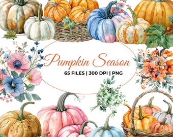 Watercolor Pumpkin Clipart, Halloween Clipart, Autumn Clipart, Fall Clipart, Pumpkins And Flowers PNG, Colorful Pumpkins, Rustic Fall