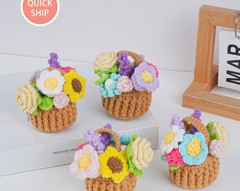 Cute Crochet Flowers Basket,Handmade Crochet Flowers, Knitted Flower Pendant,Eternal Flower,Table Car Decor,Fall Style Gift,Back to School
