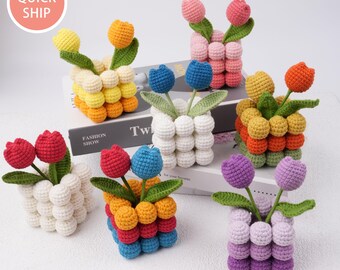 Cute Crochet Tulip Potted Plant,Crochet Flower in the Pot,Artificial Tulip,Table Dorm Decor,Tulip Lovers Gift,Birthday,Fall Style Gift