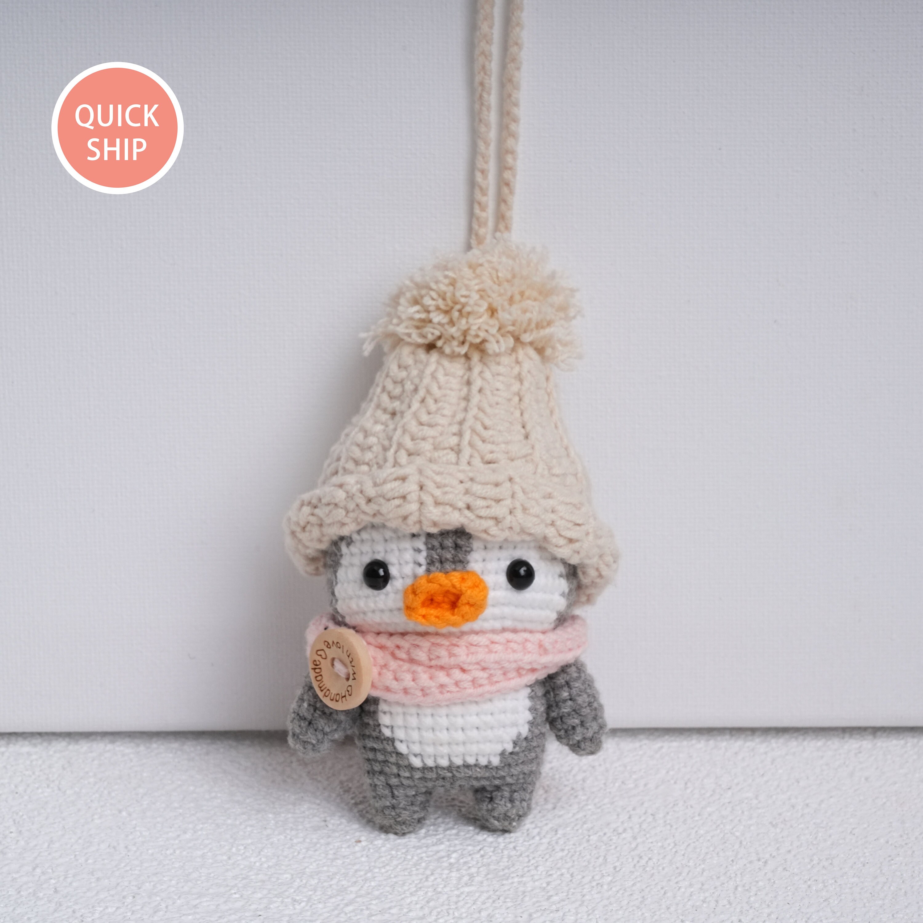 Cute Crochet Pouting Penguin Car Mirror Hanging Accessories,Penguin Pendant Knitted,Crochet Car Decor,Birthday,Fall Style Gift
