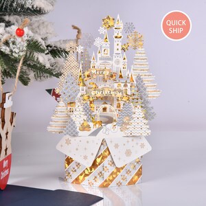 3D Castle Christmas Pop Up Greeting Card,Gold Foil Card,Christmas Palace,Red Card,Xmas Family Party Favor,Birthday/Spring Gift