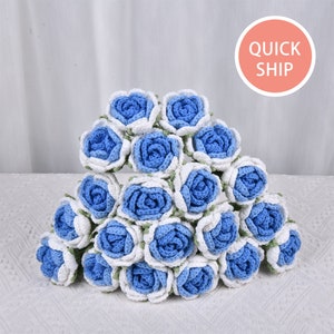 Blue Gradient Crochet Rose,Wedding Flowers,Crochet Rose,Handmade Flower Gift for Anniversary,Birthday,Wedding,Holiday Gifts