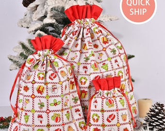 Borsa regalo con coulisse a motivo scozzese rosso natalizio, decorazione natalizia, borsa portaoggetti resistente, borsa per dolcetti per bambini, borsa regalo in tessuto.