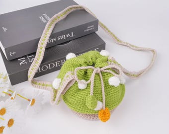 Crochet Mushroom Bag,Green Crossbody Knitted Bag,Handmade Mushroom Purse,Daily Bag,Mushroom gift,Perfect for Birthday,Graduation Gifts