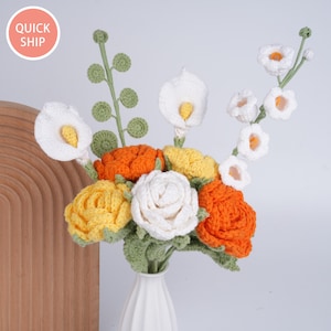 6/9 stuks gehaakte roos calla lelieboeket, bruiloftbloem, verjaardagsboeket, woondecoratie, gehaakt bloemenpatroon, cadeau voor vrienden, herfstcadeau