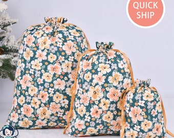 Flower Pattern Drawstring Gift Bag,Birthday Gift Wrap,Durable Drawstring Storage Bag,Cute Fabric Gift Tote,Birthday,Mother's Day Gift