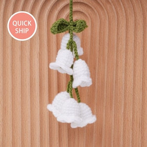 White Lily of the Valley Knit FlowerCar Mirror Hanging Accessories,Knitted Flower,Handmade Flower Ornament,Bag Pendant,Fall Style Gift