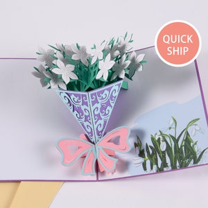 Cartão pop-up 3D com buquê de gardênias, cartão de narciso branco, cartão para mulheres, mãe, casamento, ocasiões especiais, cartão de agradecimento, presentes de verão
