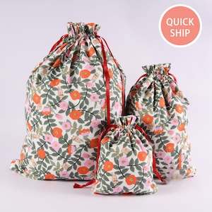 Orange Flower Gift Bag,Handmade Gift Bag,Gift for Friend,Fabric Storage Bag for Birthday,Reusable Tote Bag,Spring,Flower,Fall Gifts