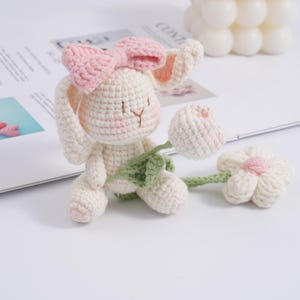 Kawaii Crochet Tulip Bunny Car Accessories,Handmade Knit Green Turtle Car Hanging,Rearview Mirror Pendant,Birthday,Easter Gifts