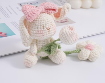 Kawaii Crochet Tulip Bunny Car Accessories,Handmade Knit Green Turtle Car Hanging,Rearview Mirror Pendant,Fall Style Gift,Birthday