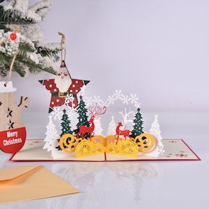 Christmas Pop Up Greeting Card,Santa Claus,Christmas Tree,Forest Deer,Paper Art,Paper 3D Card,Birthday Gift,Perfect for Kid,Party,Home Decor