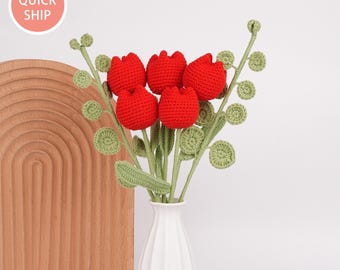 7PCS Handmade Tulip Bouquet,Knitted Tulip Flowers,Red/Yellow/Yellow Tulips,Wedding Gift, Anniversary Gift,Home Decor,Graduation Gifts